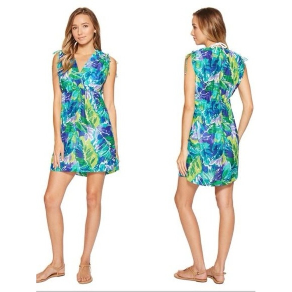 Lauren‎ Ralph Lauren Tropical Palm Ruched Swim Cover Up Dress M